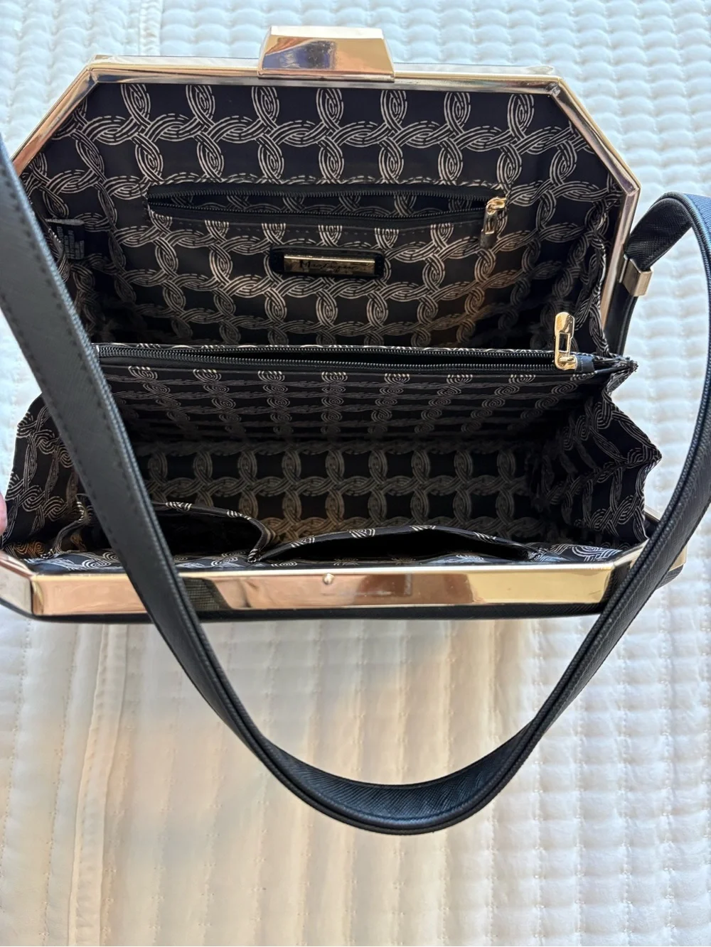 Miztique Classic Structured Black Shoulder Bag with Gold Hardware - Picture 5 of 11